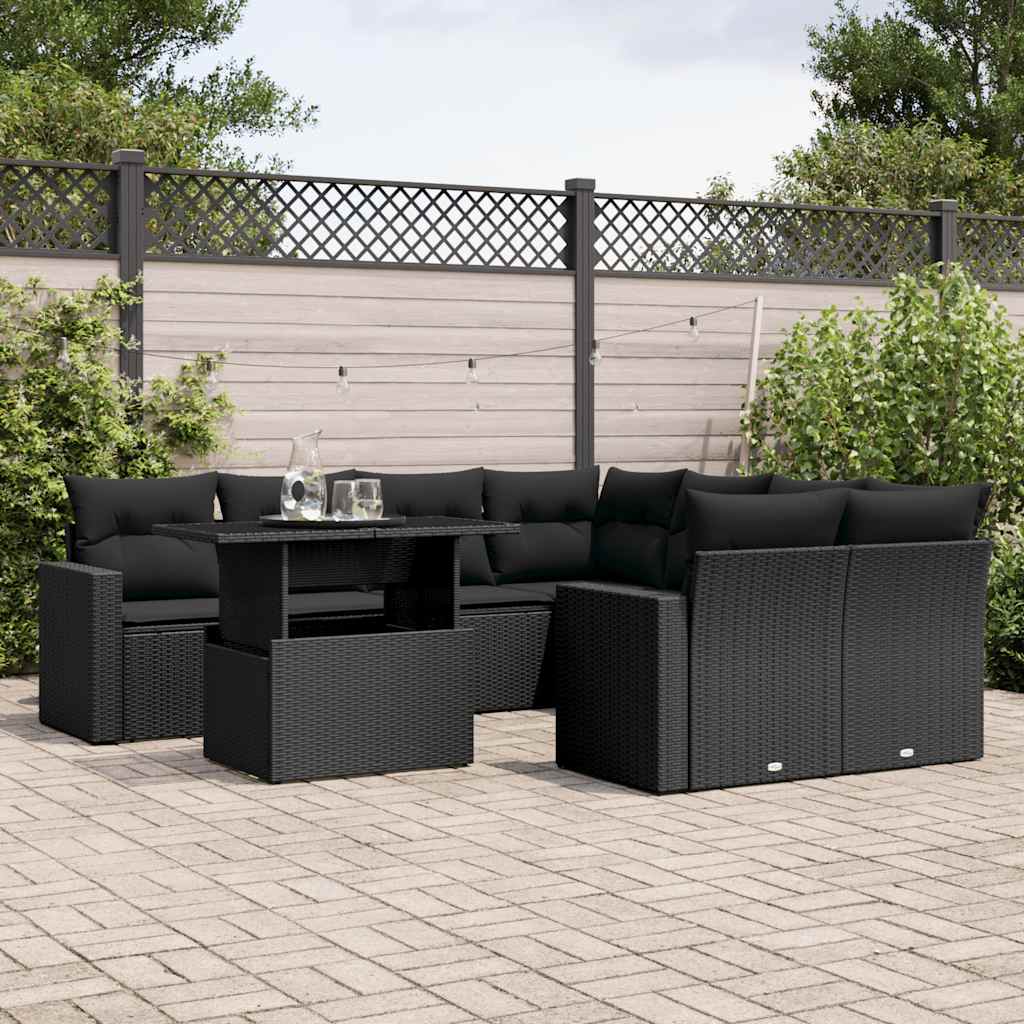 Set Canapele De Grădină, 9 Piese, Cu Perne, Bej, Poliratan