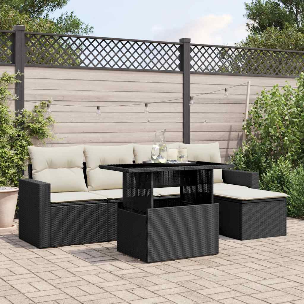 Set Canapele De Grădină Cu Perne, 6 Piese, Bej, Poliratan