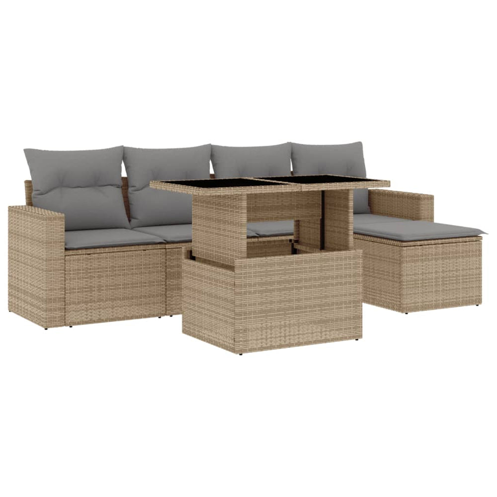 Set Canapele De Grădină Cu Perne, 6 Piese, Bej, Poliratan