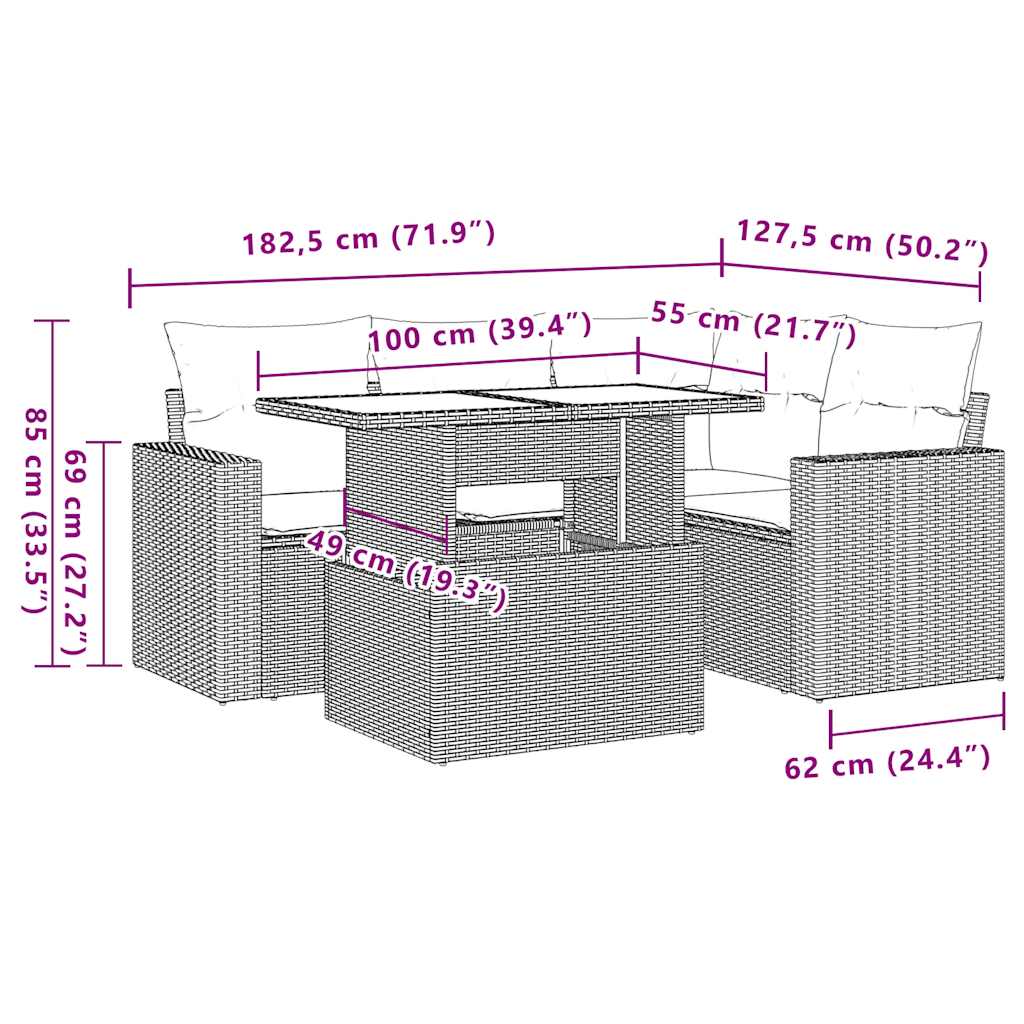 Set Mobilier De Grădină Cu Perne, 5 Piese, , Poliratan