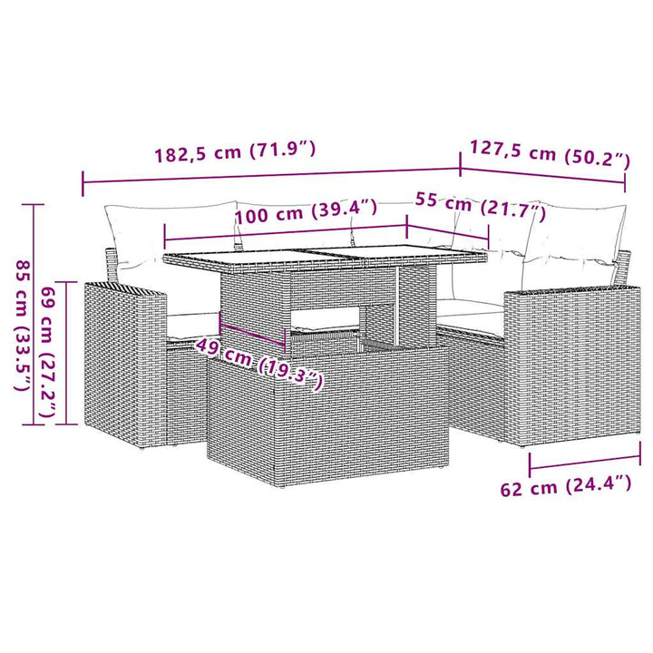 Set Mobilier De Grădină Cu Perne, 5 Piese, , Poliratan