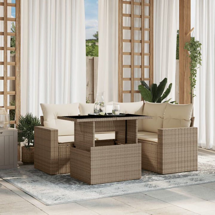 Set Mobilier De Grădină Cu Perne, 5 Piese, , Poliratan