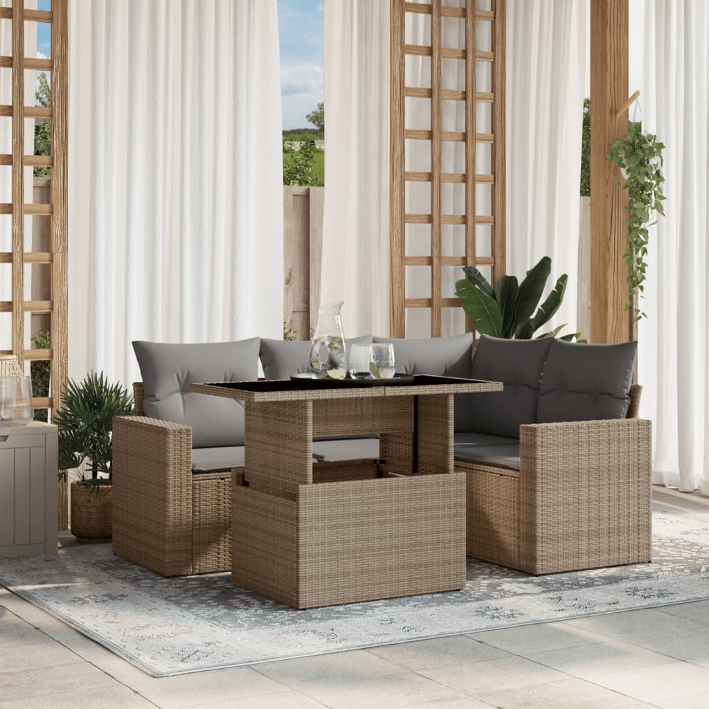 Set Mobilier De Grădină Cu Perne, 5 Piese, , Poliratan