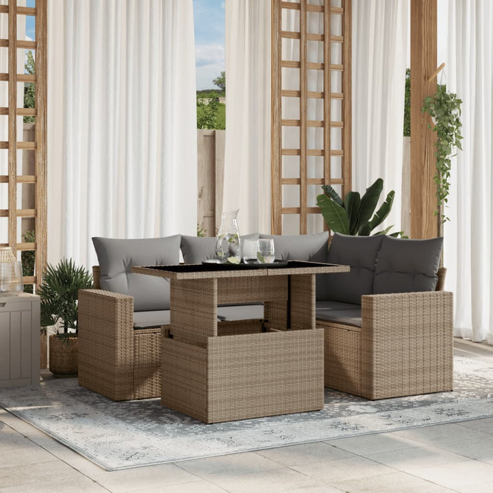 Set Mobilier De Grădină Cu Perne, 5 Piese, , Poliratan