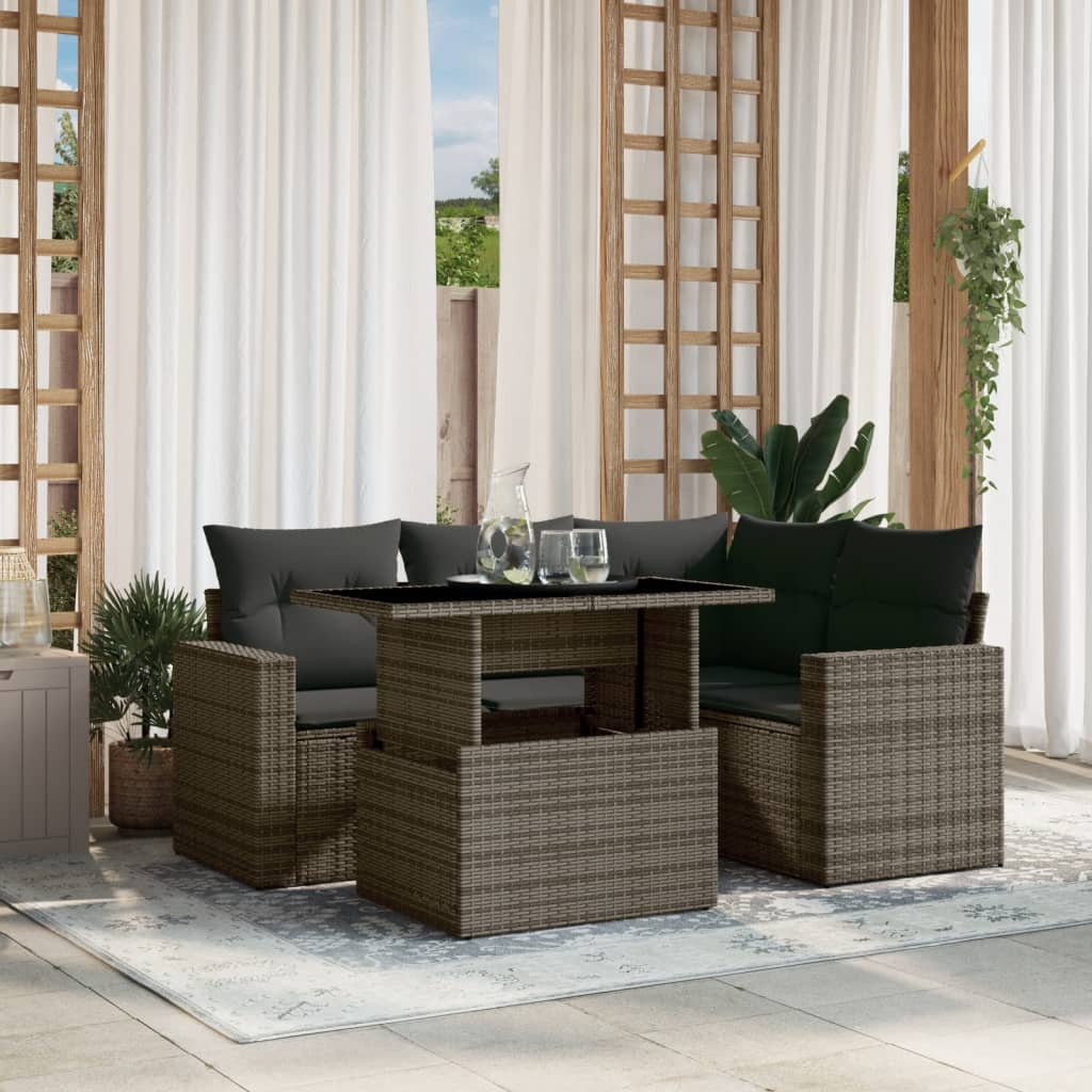 Set Mobilier De Grădină Cu Perne, 5 Piese, , Poliratan