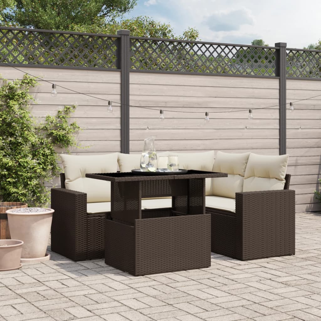 Set Mobilier De Grădină Cu Perne, 5 Piese, , Poliratan