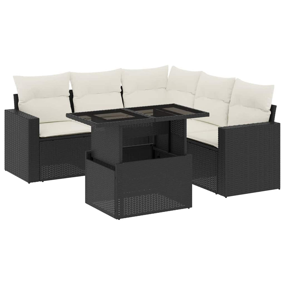Set Mobilier De Grădină Cu Perne, 6 Piese, Negru, Poliratan