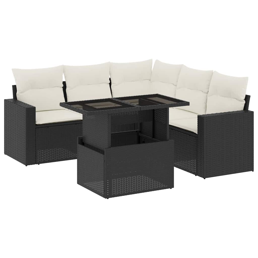Set Mobilier De Grădină Cu Perne, 6 Piese, Negru, Poliratan