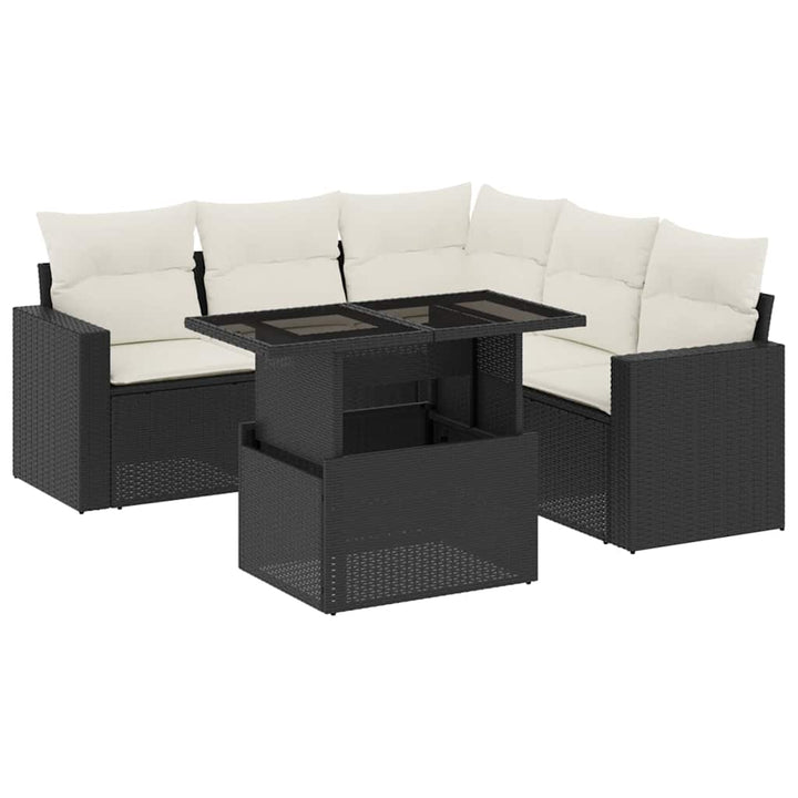 Set Mobilier De Grădină Cu Perne, 6 Piese, Negru, Poliratan