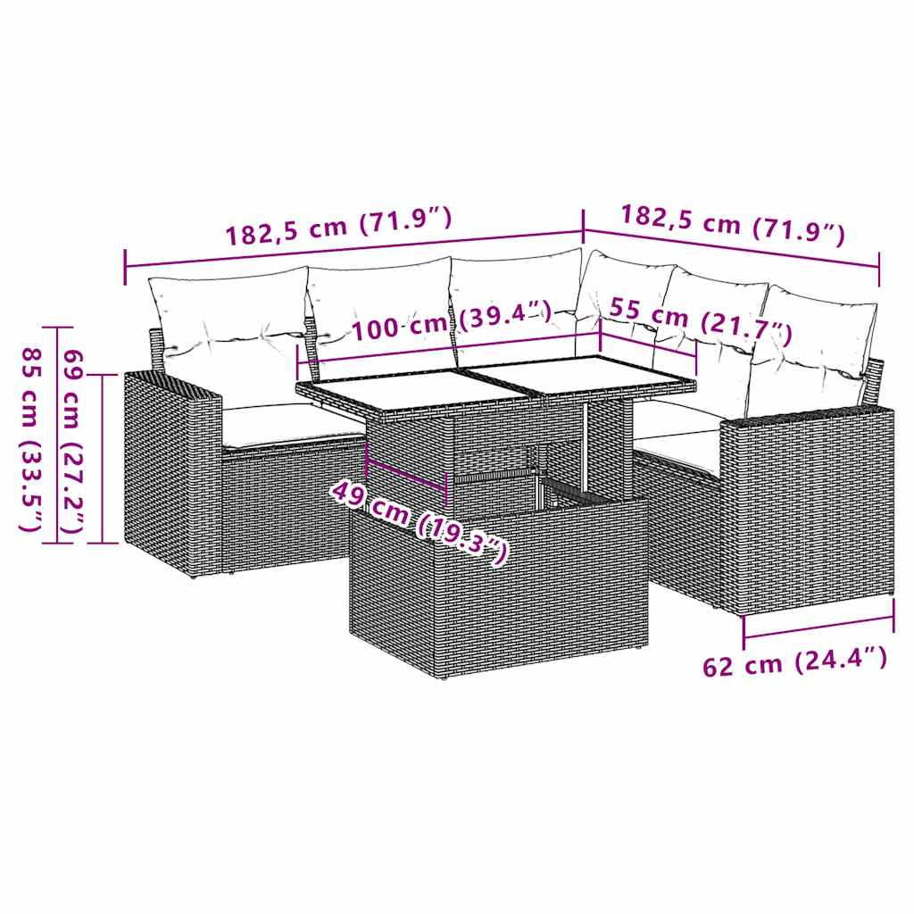 Set Mobilier De Grădină Cu Perne, 6 Piese, Negru, Poliratan