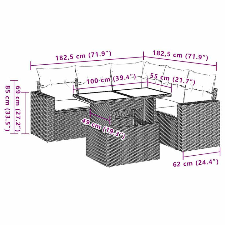 Set Mobilier De Grădină Cu Perne, 6 Piese, Negru, Poliratan