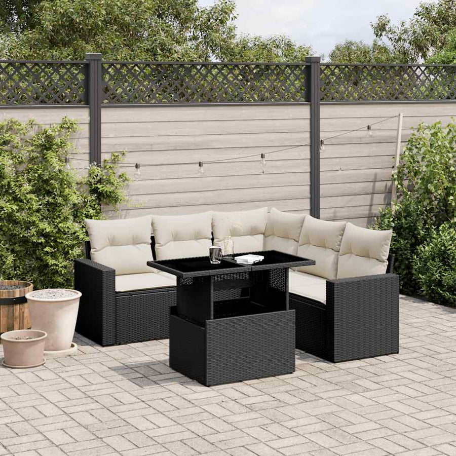 Set Mobilier De Grădină Cu Perne, 6 Piese, Negru, Poliratan