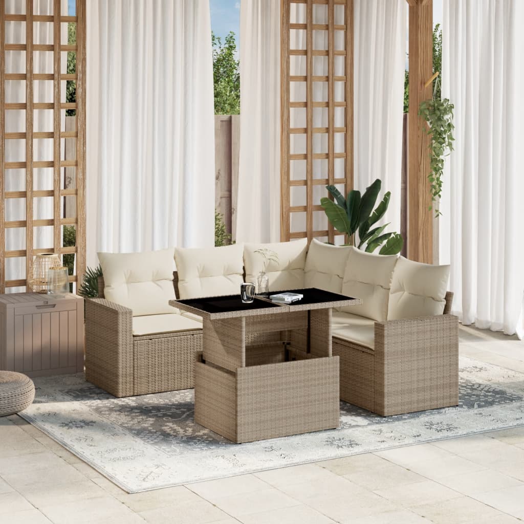 Set Mobilier De Grădină Cu Perne, 6 Piese, Negru, Poliratan