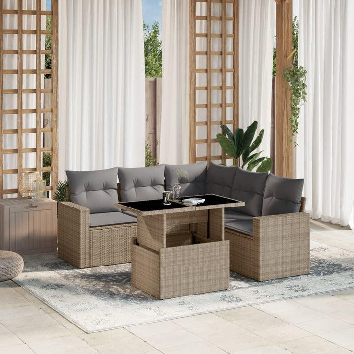 Set Mobilier De Grădină Cu Perne, 6 Piese, Negru, Poliratan