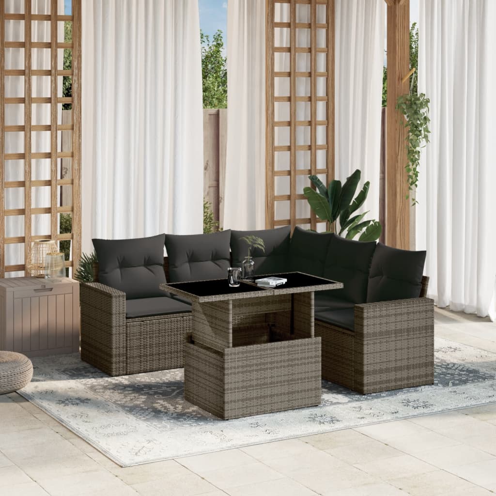 Set Mobilier De Grădină Cu Perne, 6 Piese, Negru, Poliratan