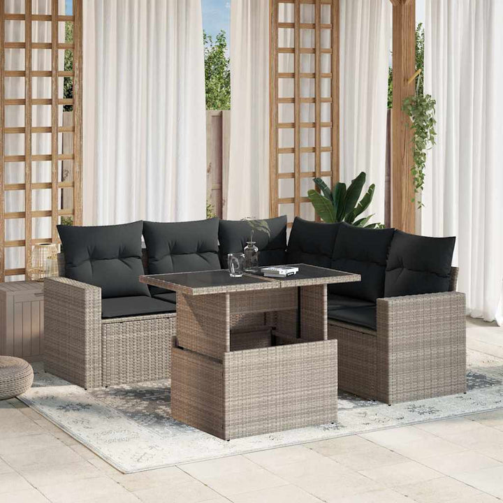 Set Mobilier De Grădină Cu Perne, 6 Piese, Negru, Poliratan
