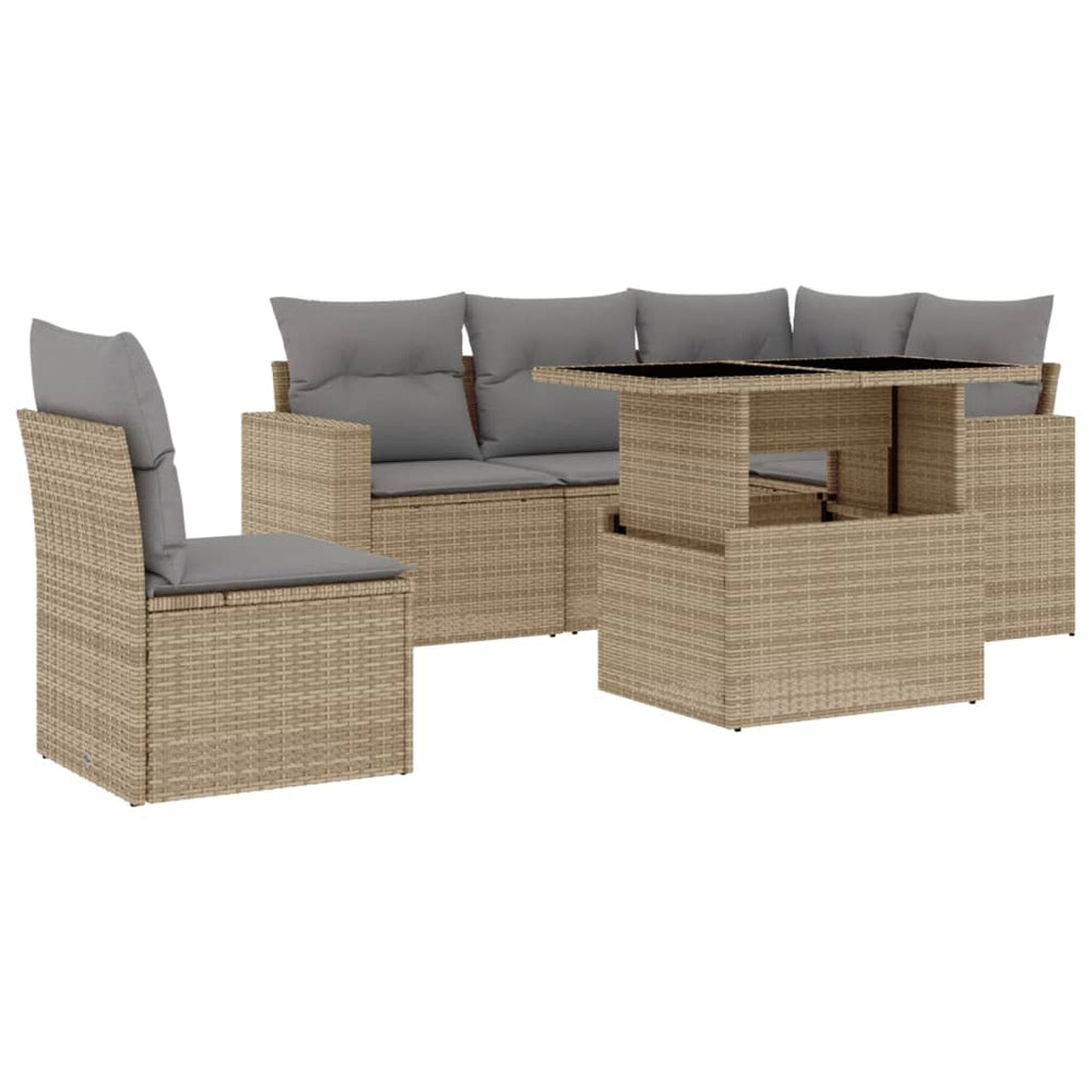 Set Canapele De Grădină Cu Perne, 6 Piese, Bej, Poliratan
