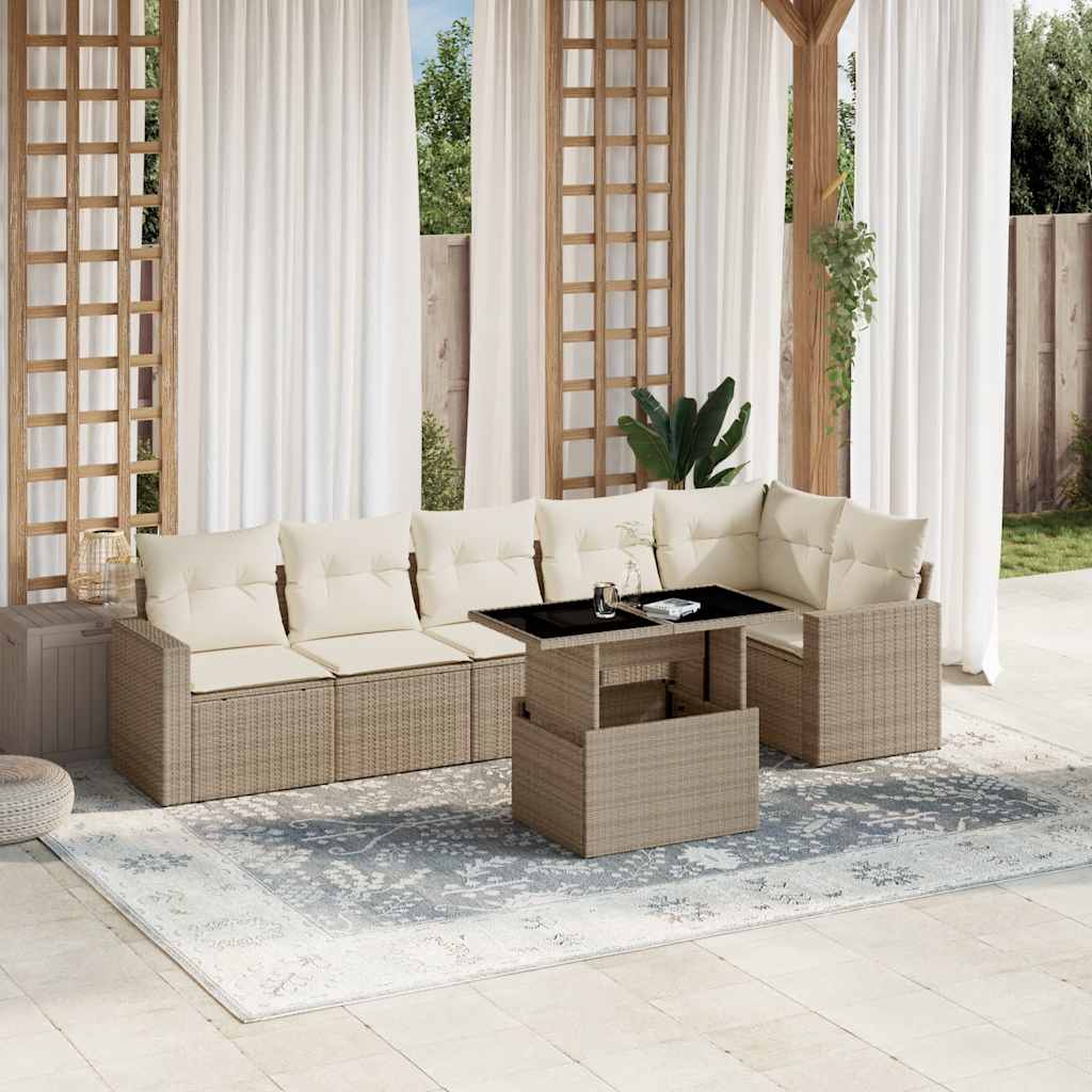 Set Canapele De Grădină Cu Perne, 7 Piese, , Poliratan