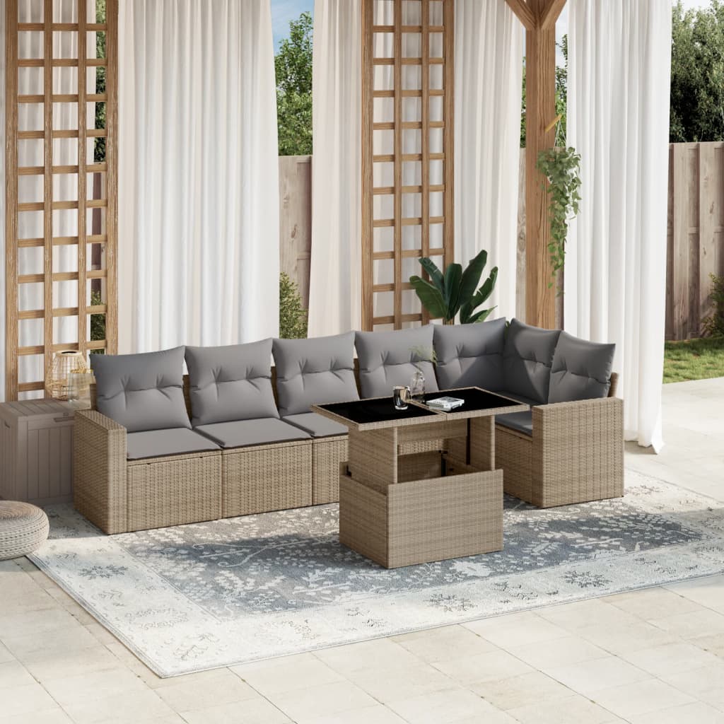 Set Canapele De Grădină Cu Perne, 7 Piese, , Poliratan