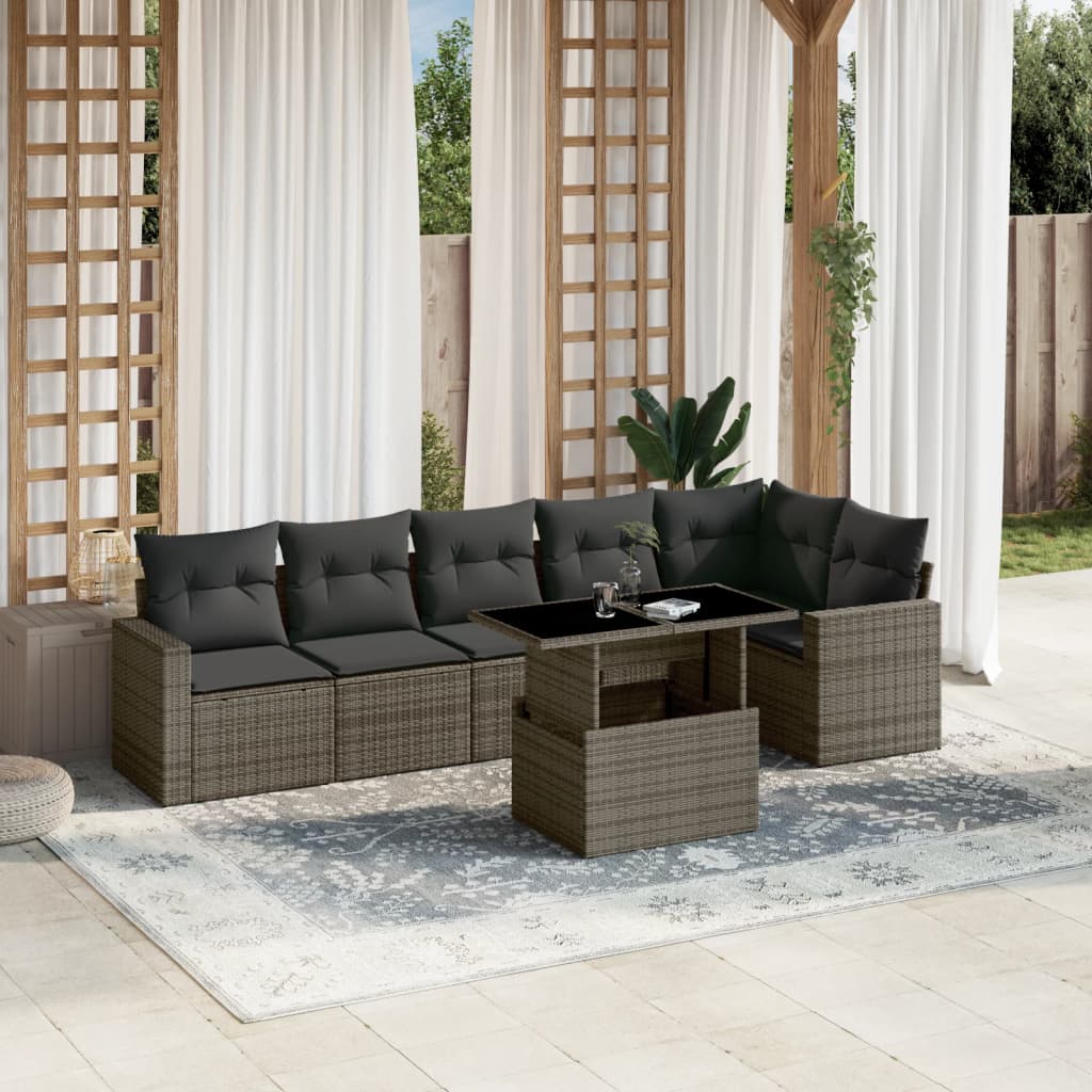 Set Canapele De Grădină Cu Perne, 7 Piese, , Poliratan
