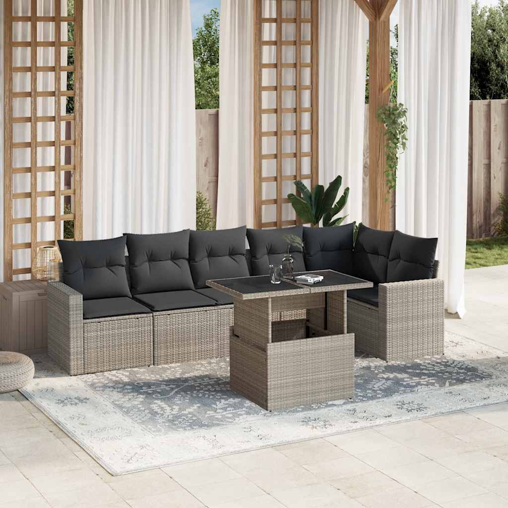 Set Canapele De Grădină Cu Perne, 7 Piese, , Poliratan