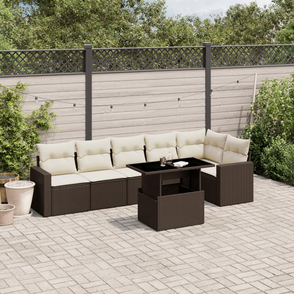 Set Canapele De Grădină Cu Perne, 7 Piese, , Poliratan