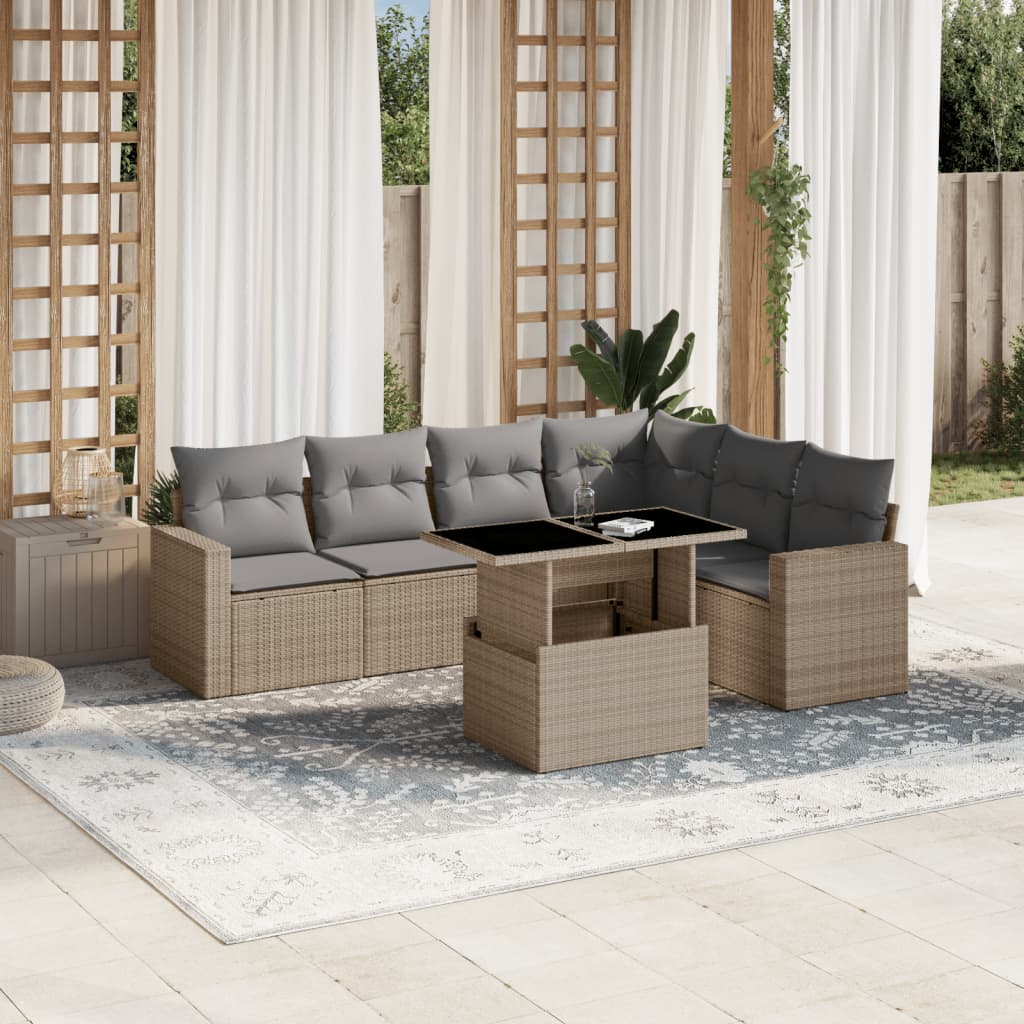 Set Canapele De Grădină, 7 Piese, Cu Perne, , Poliratan
