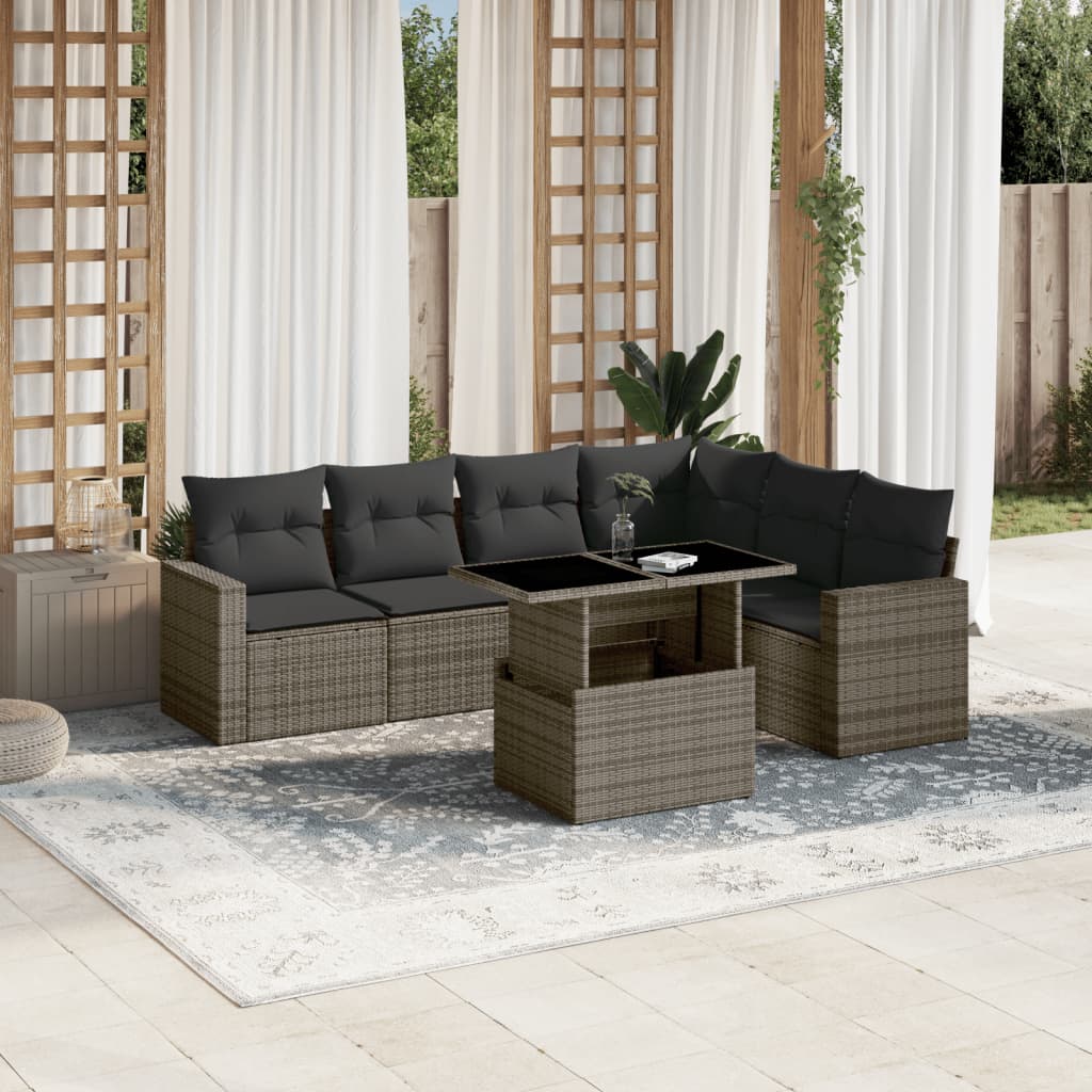 Set Canapele De Grădină, 7 Piese, Cu Perne, , Poliratan