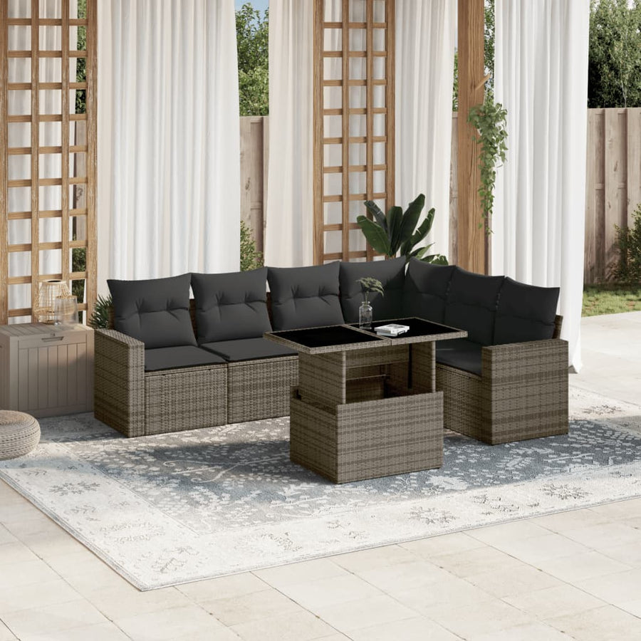 Set Canapele De Grădină, 7 Piese, Cu Perne, , Poliratan