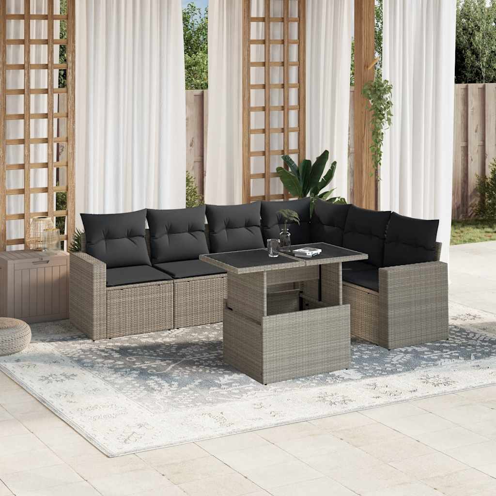 Set Canapele De Grădină, 7 Piese, Cu Perne, , Poliratan