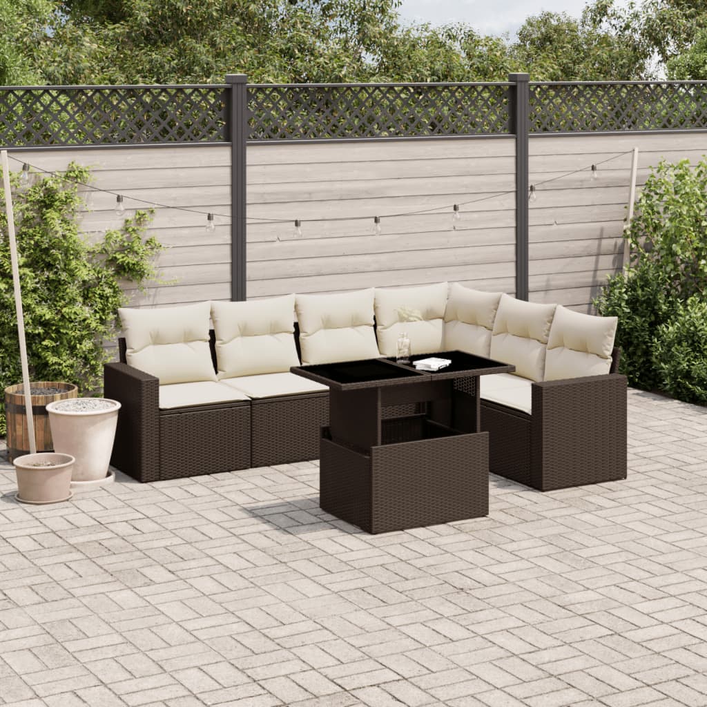 Set Canapele De Grădină, 7 Piese, Cu Perne, , Poliratan