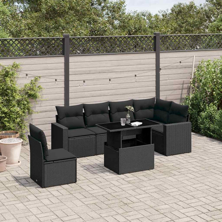Set Canapele De Grădină, 7 Piese, Cu Perne, Bej, Poliratan