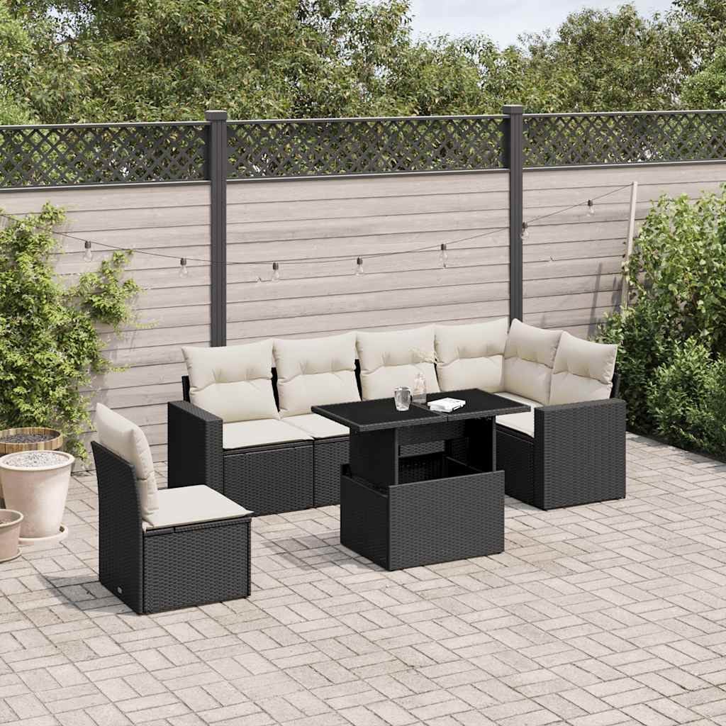 Set Canapele De Grădină, 7 Piese, Cu Perne, Bej, Poliratan
