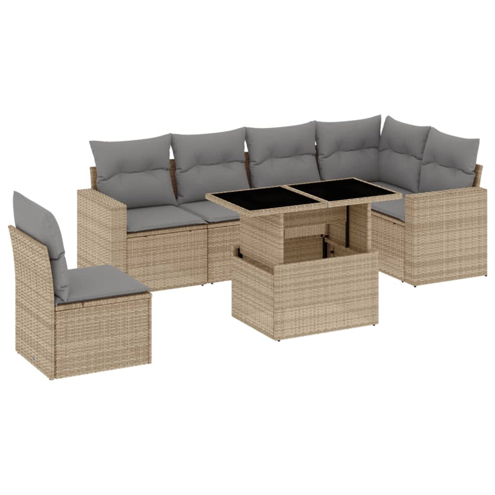 Set Canapele De Grădină, 7 Piese, Cu Perne, Bej, Poliratan