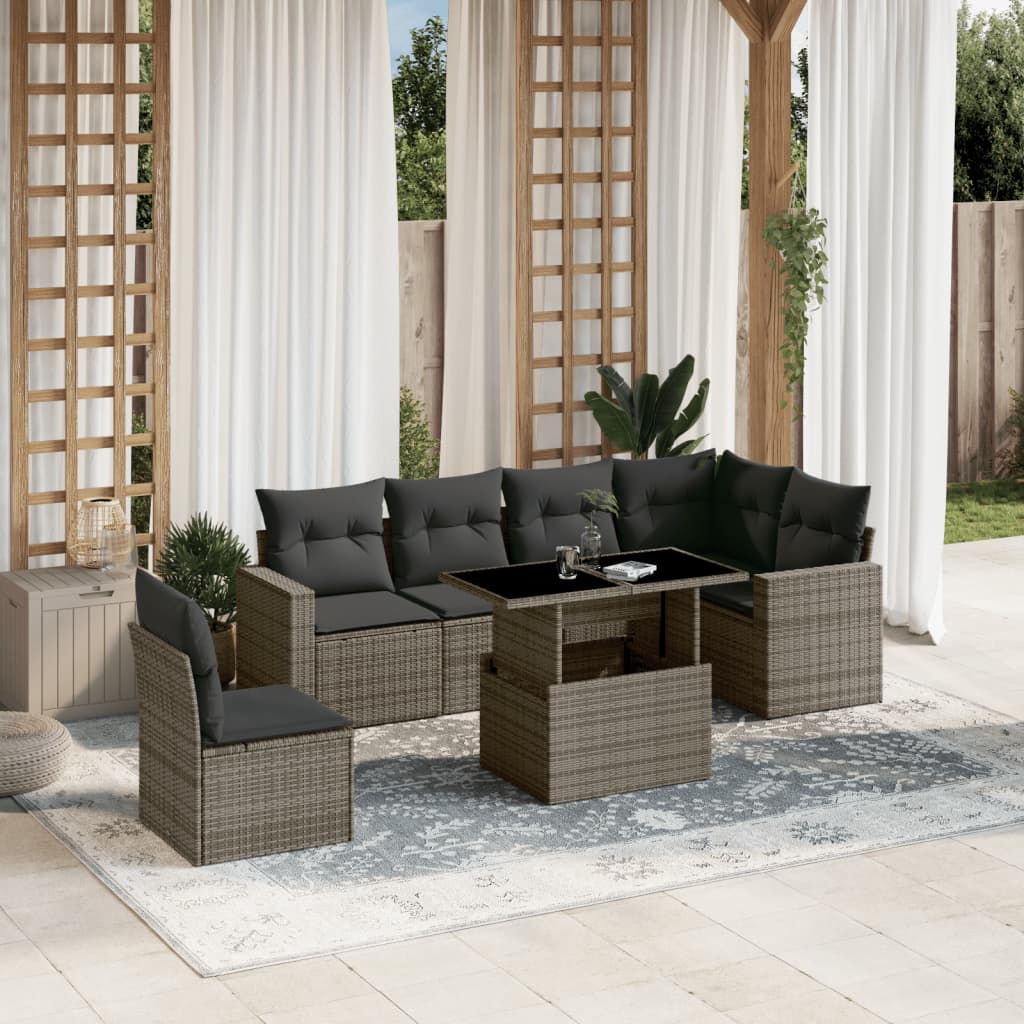 Set Canapele De Grădină, 7 Piese, Cu Perne, Bej, Poliratan