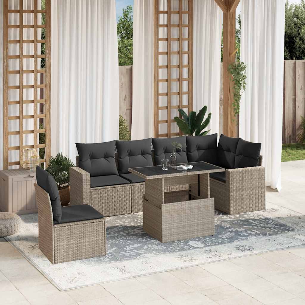 Set Canapele De Grădină, 7 Piese, Cu Perne, Bej, Poliratan