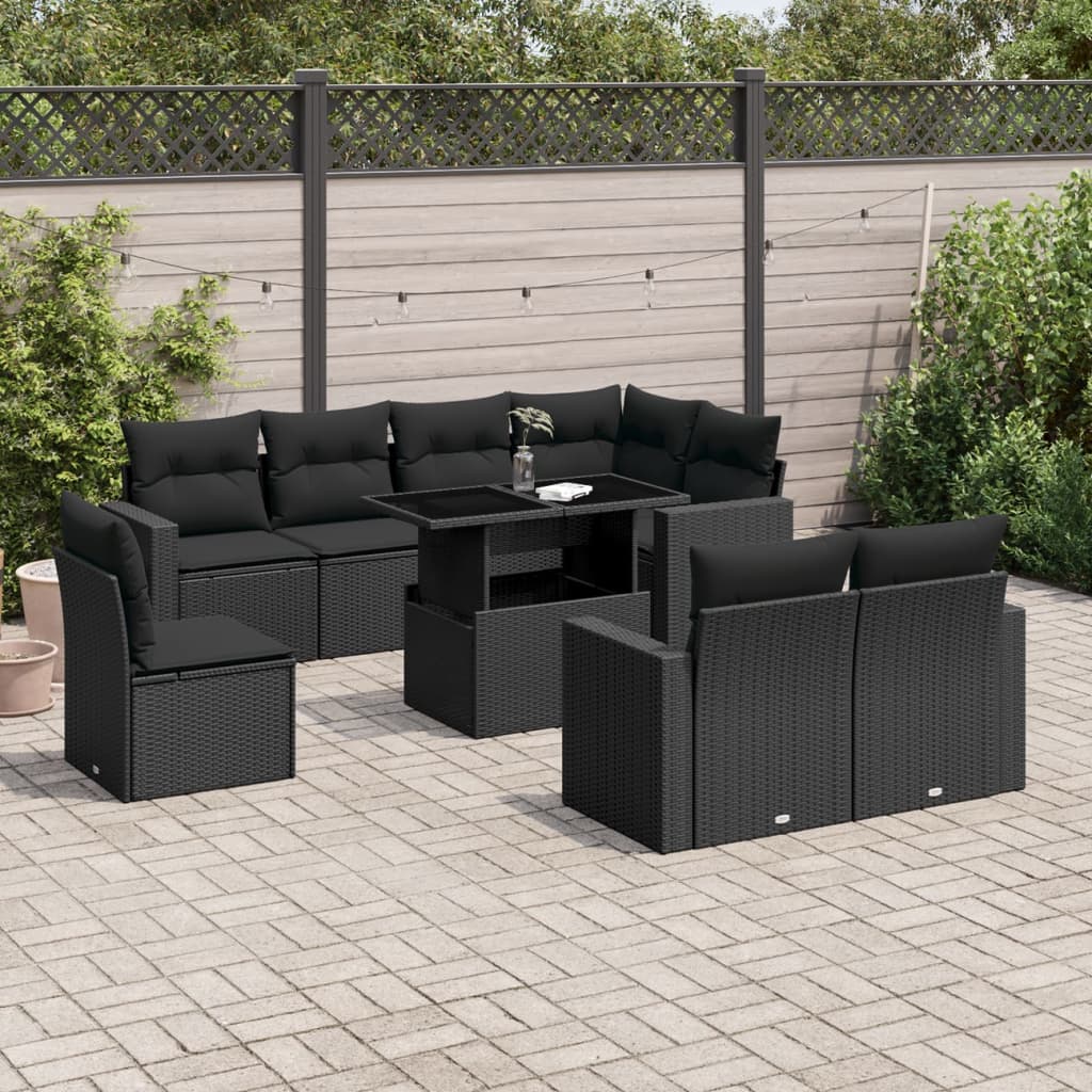 Set Mobilier De Grădină Cu Perne, 9 Piese, , Poliratan