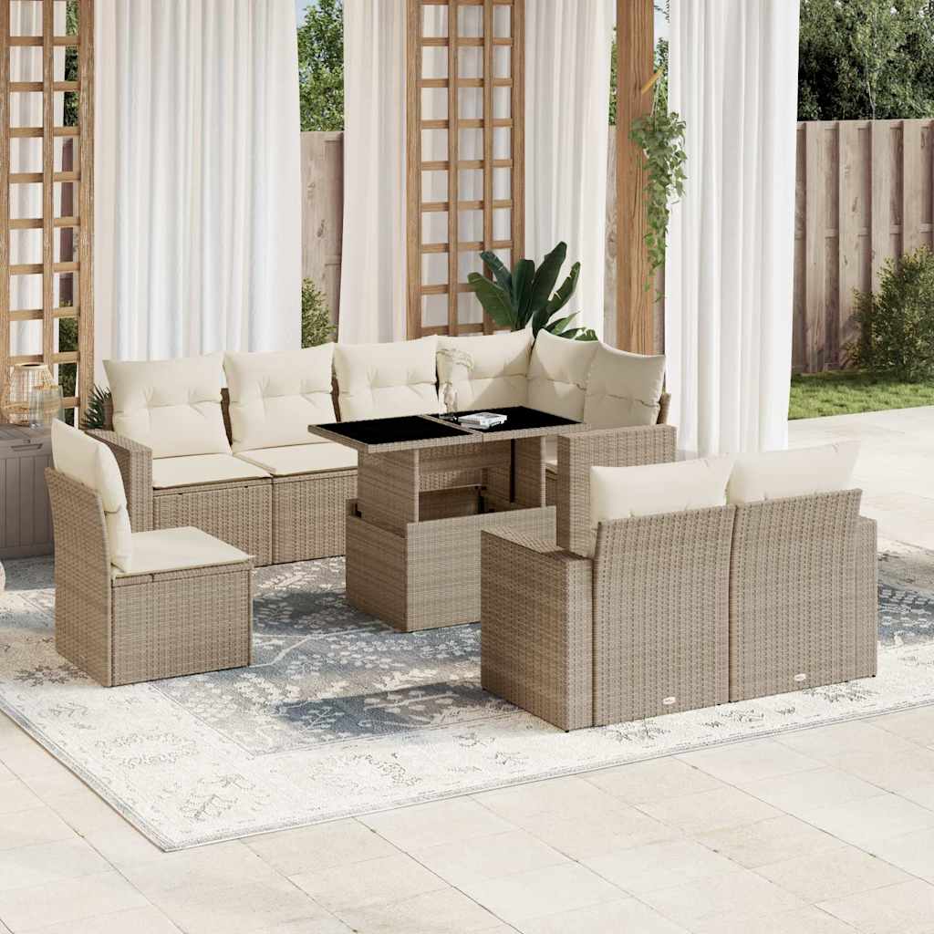 Set Mobilier De Grădină Cu Perne, 9 Piese, , Poliratan