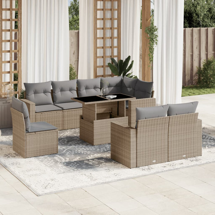 Set Mobilier De Grădină Cu Perne, 9 Piese, , Poliratan