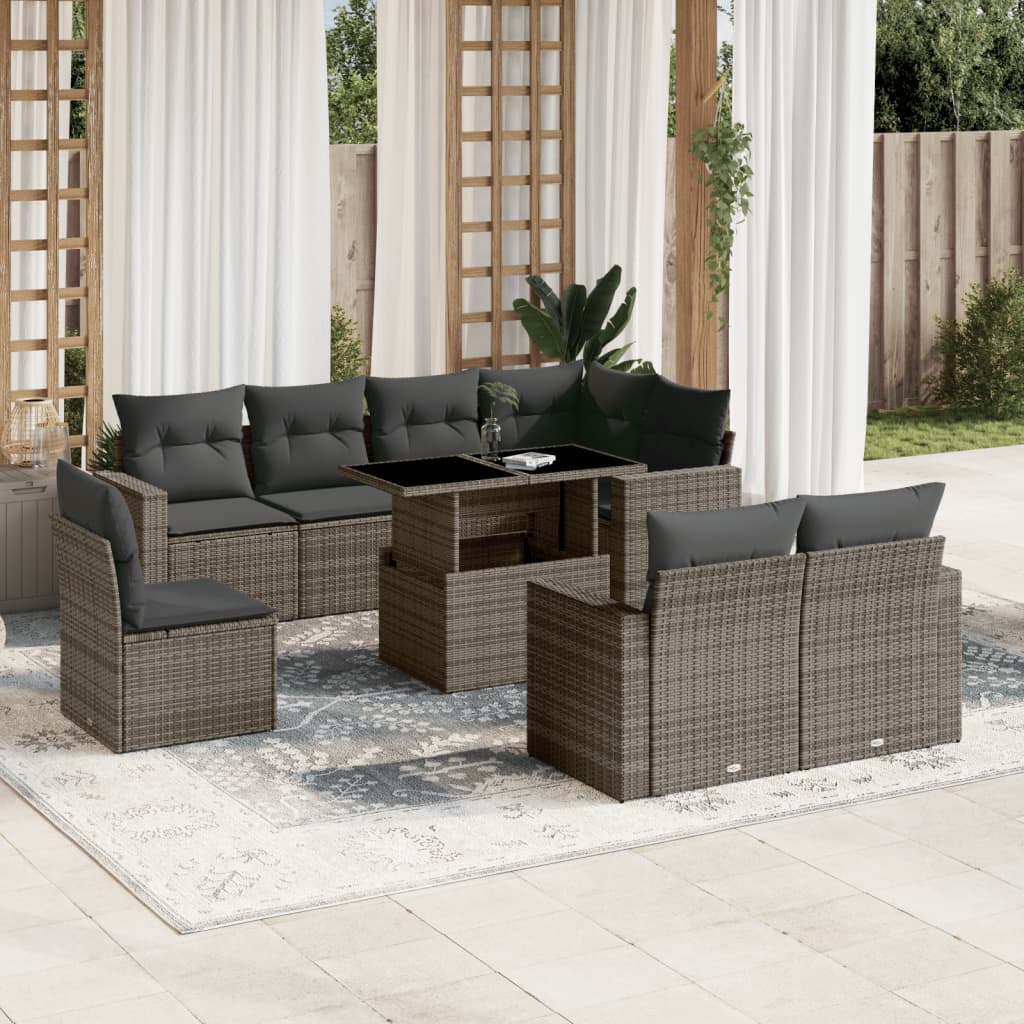 Set Mobilier De Grădină Cu Perne, 9 Piese, , Poliratan
