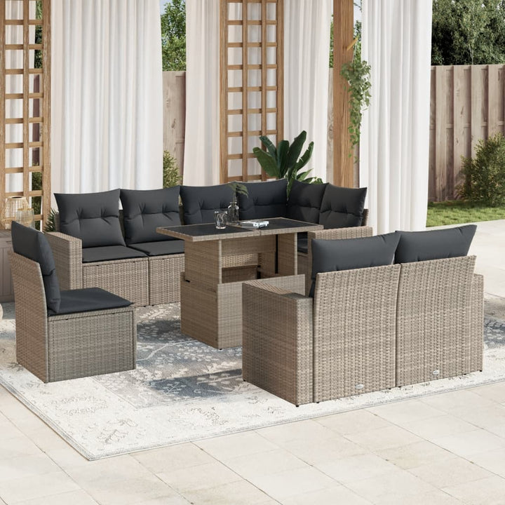 Set Mobilier De Grădină Cu Perne, 9 Piese, , Poliratan