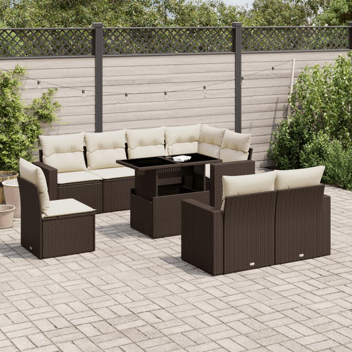 Set Mobilier De Grădină Cu Perne, 9 Piese, , Poliratan