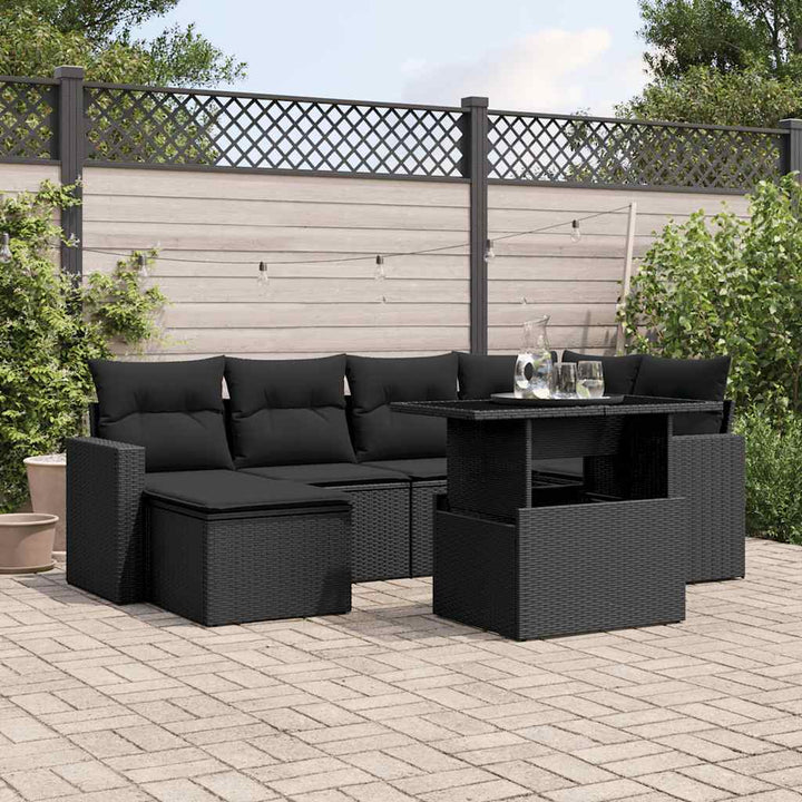 Set Canapele De Grădină, 7 Piese, Cu Perne, Bej, Poliratan