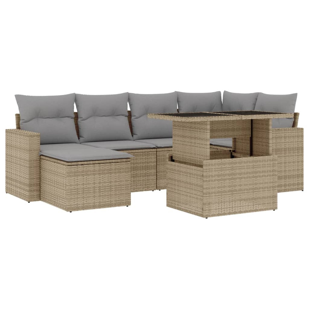 Set Canapele De Grădină, 7 Piese, Cu Perne, Bej, Poliratan