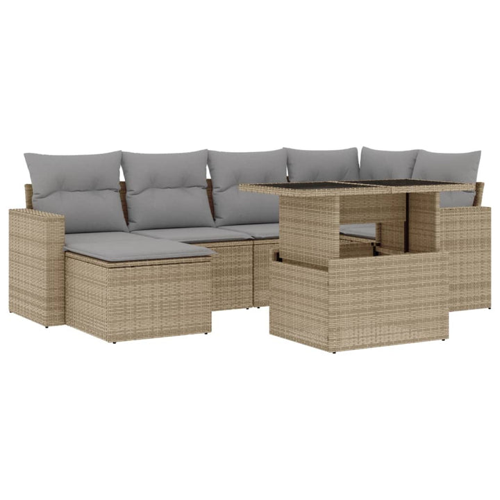 Set Canapele De Grădină, 7 Piese, Cu Perne, Bej, Poliratan