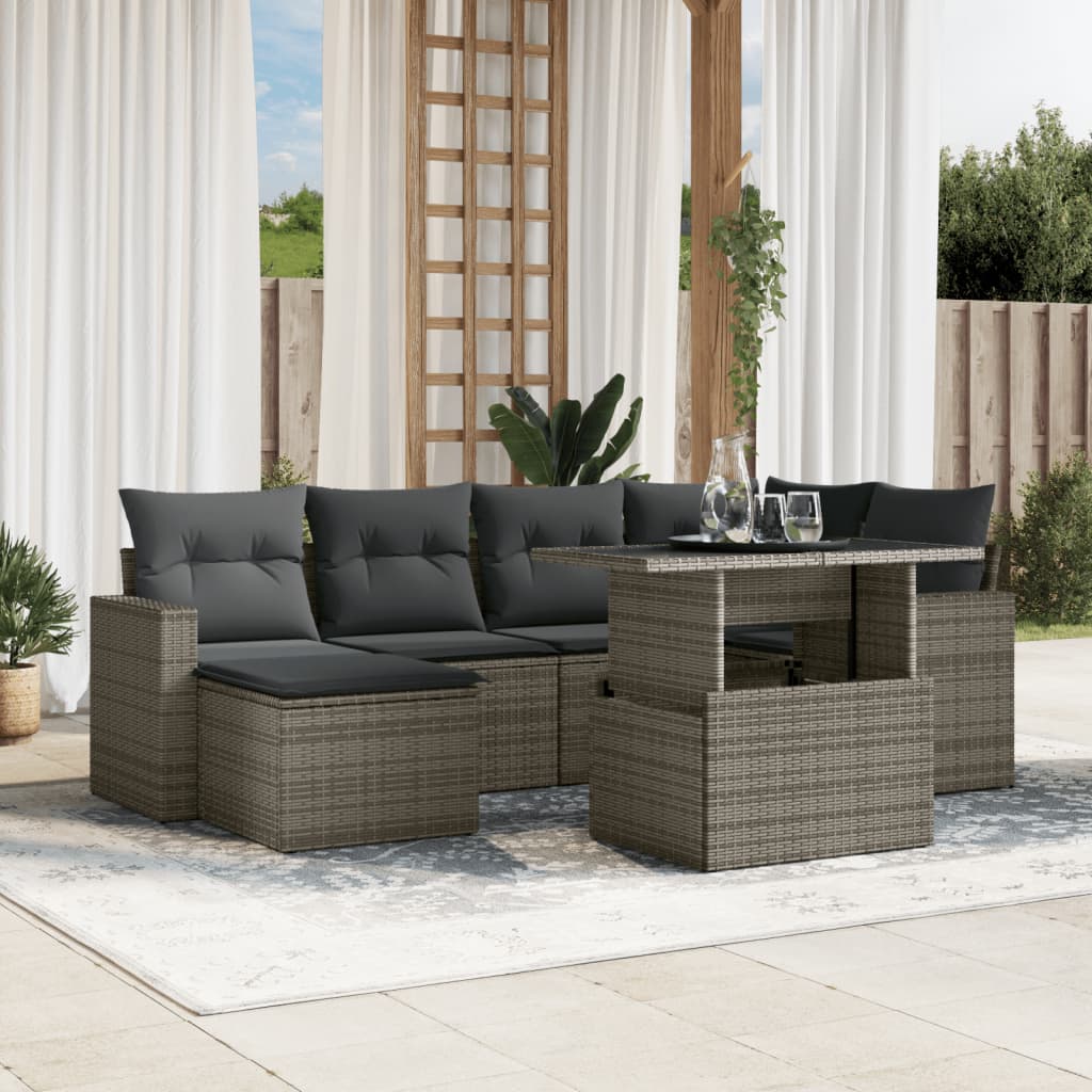 Set Canapele De Grădină, 7 Piese, Cu Perne, Bej, Poliratan