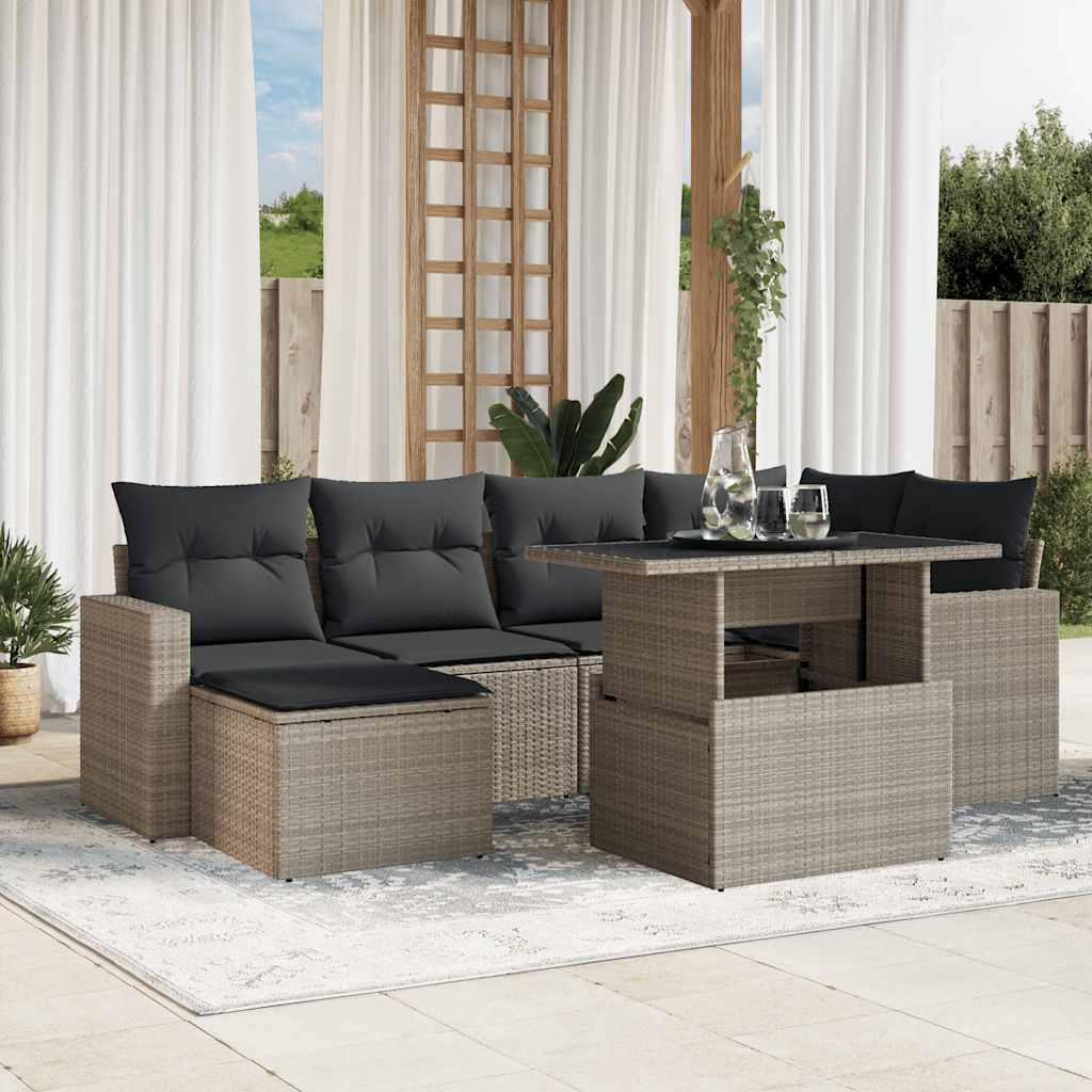 Set Canapele De Grădină, 7 Piese, Cu Perne, Bej, Poliratan
