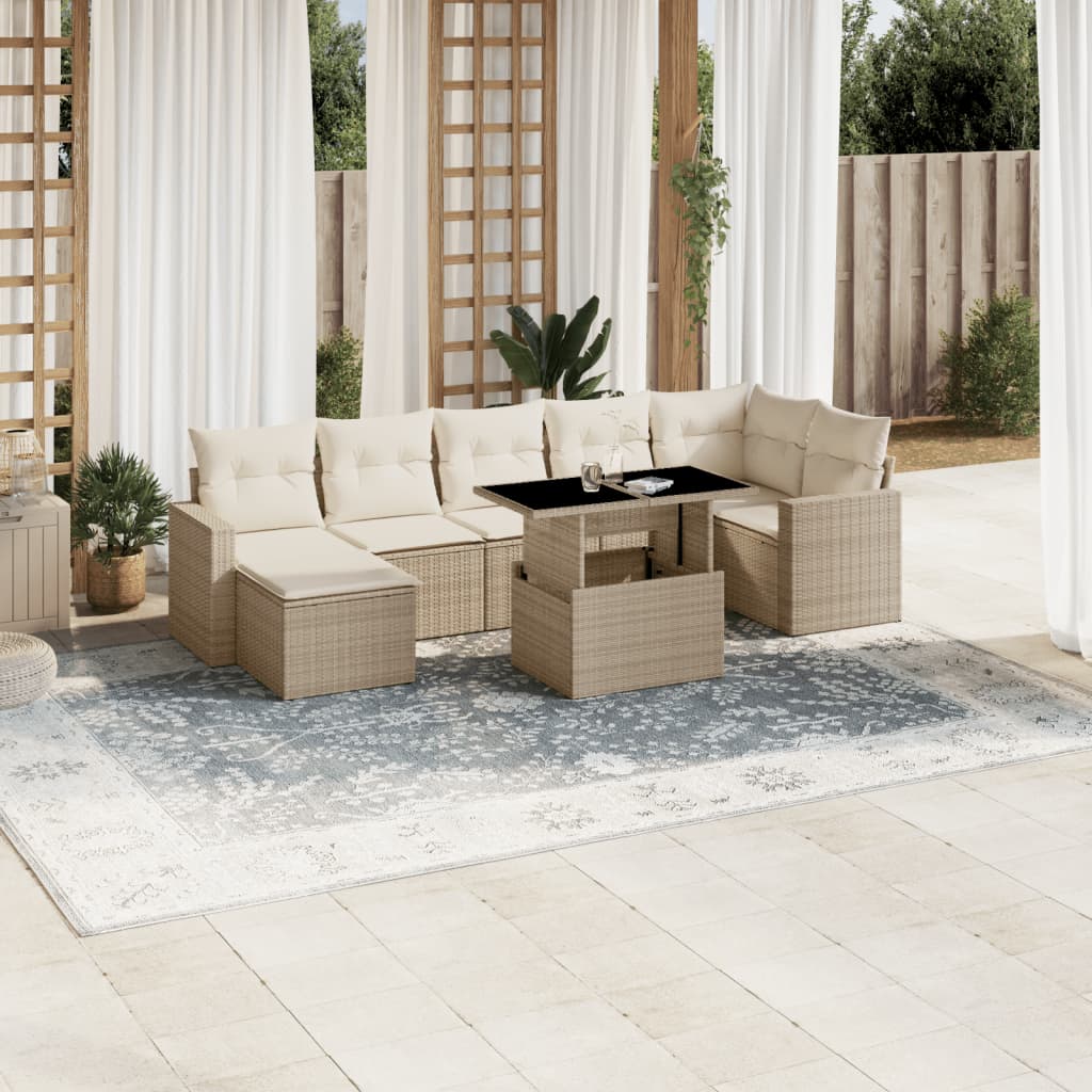 Set Mobilier De Grădină Cu Perne, 8 Piese, , Poliratan