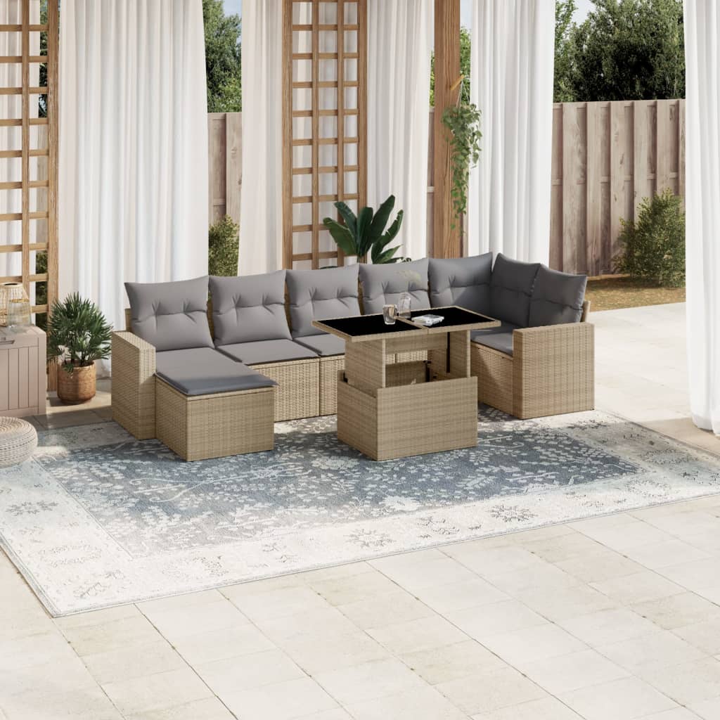 Set Mobilier De Grădină Cu Perne, 8 Piese, , Poliratan