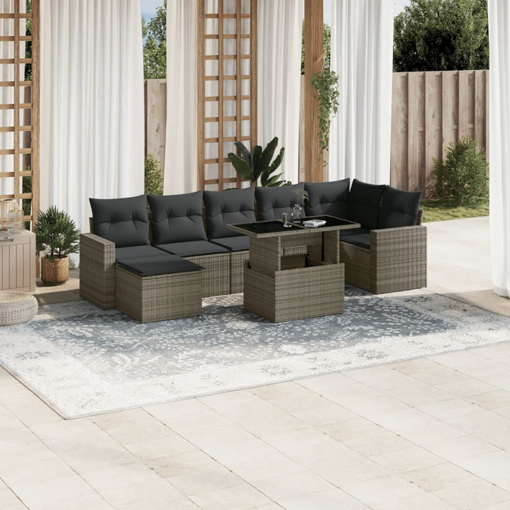 Set Mobilier De Grădină Cu Perne, 8 Piese, , Poliratan